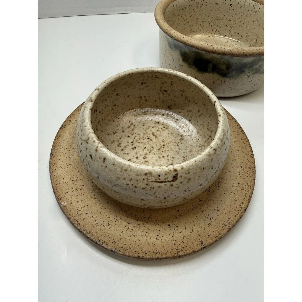 Art Pottery French Butter Keeper 5.5” Round Tree Design